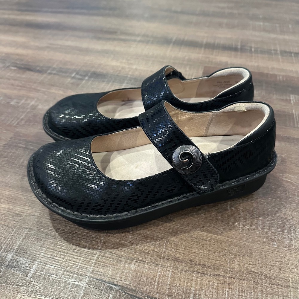 Alegria Paloma Black Snakeskin Leather Mary Jane Shoes Size 38 Women 7.5-8